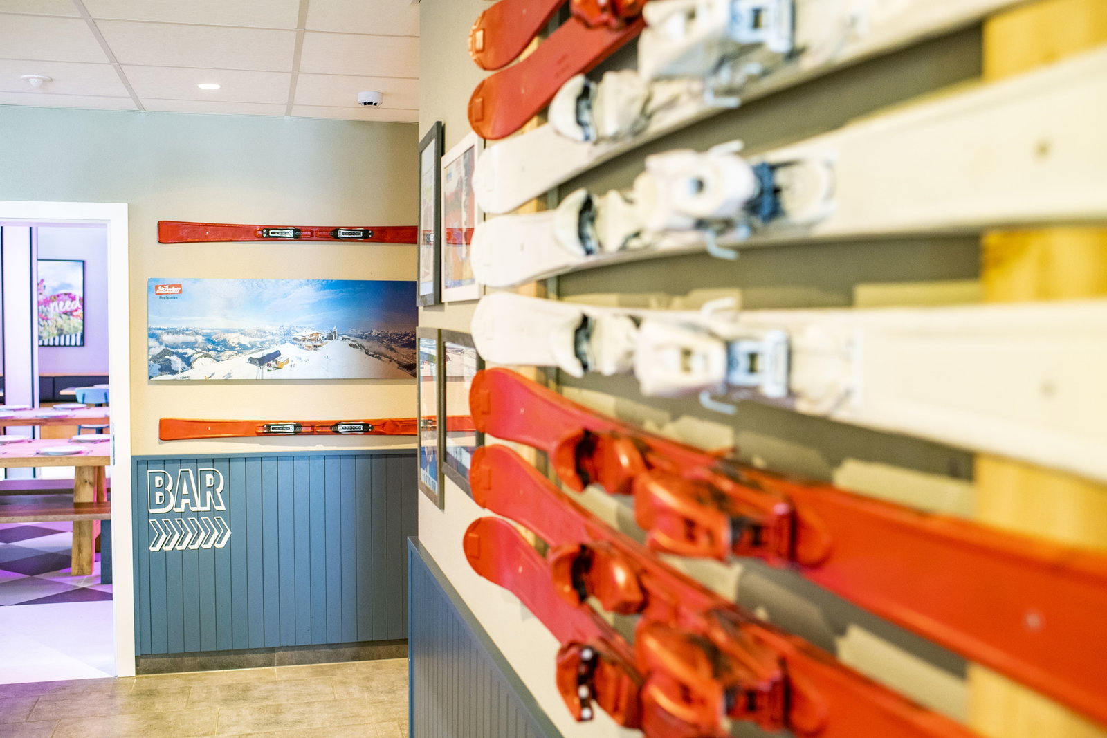 skis on wall in Austria ski accommodation