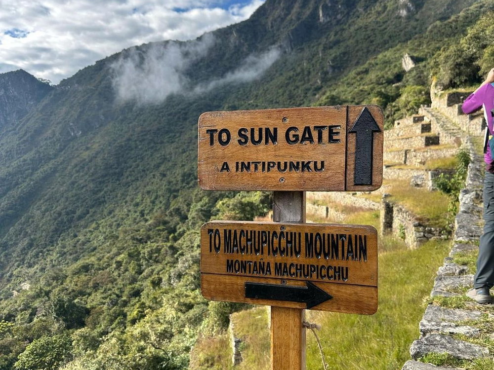 Sign to sun gate at Peru Machu Picchu