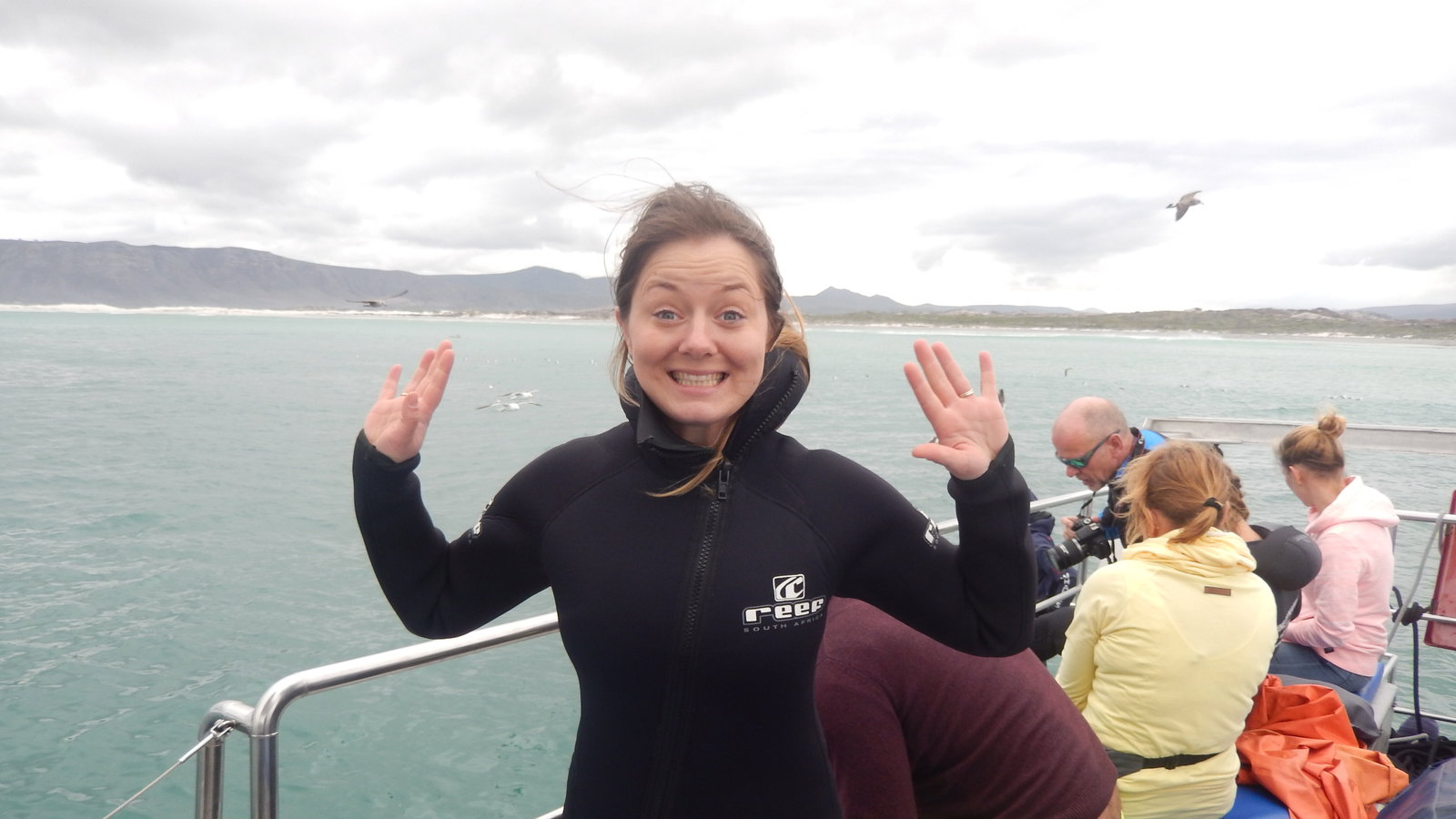 Traveller on a shark boat trip in South Africa