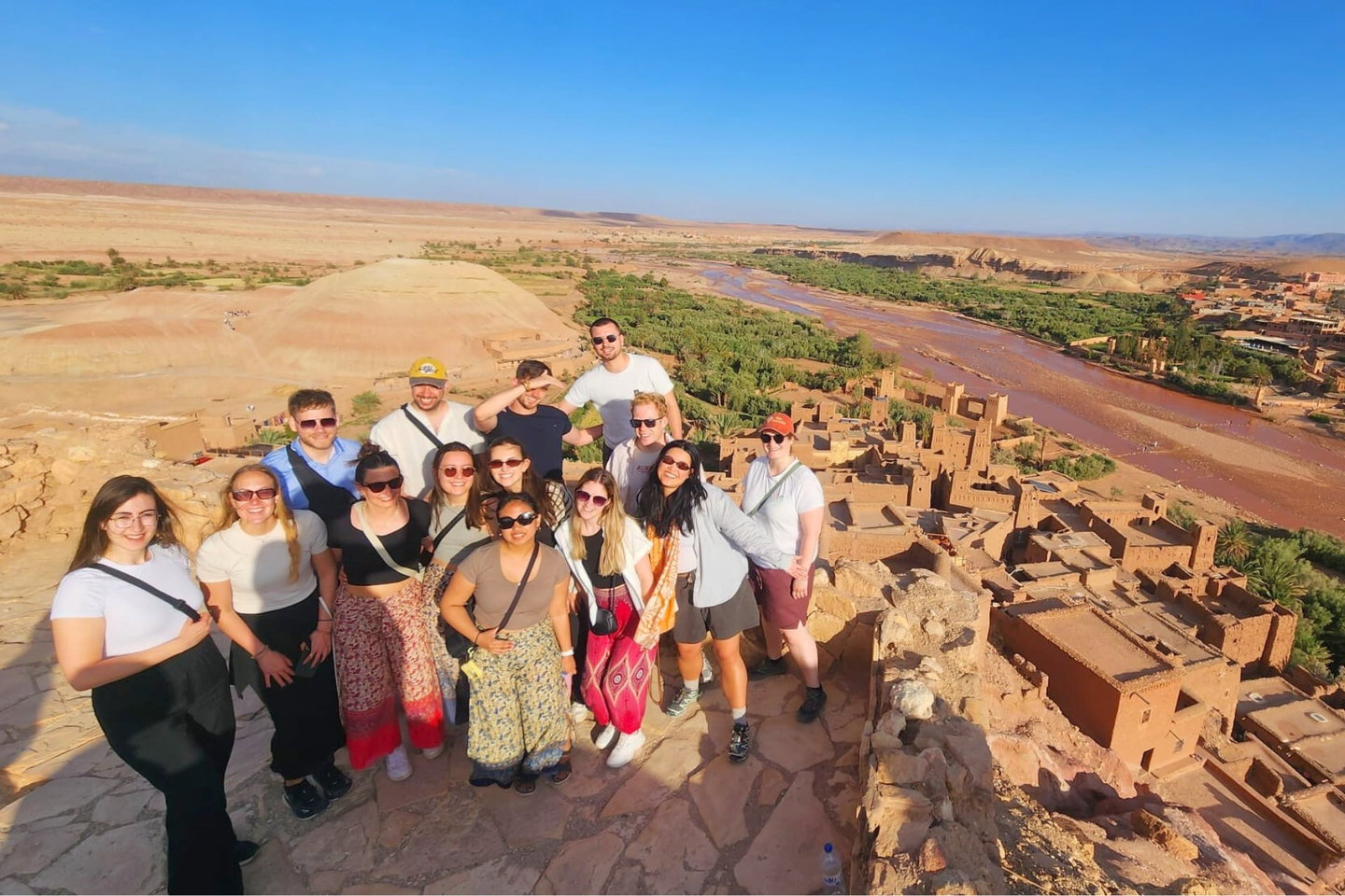 Group photo in front of Ait Ben Haddou kasbah in Morocco