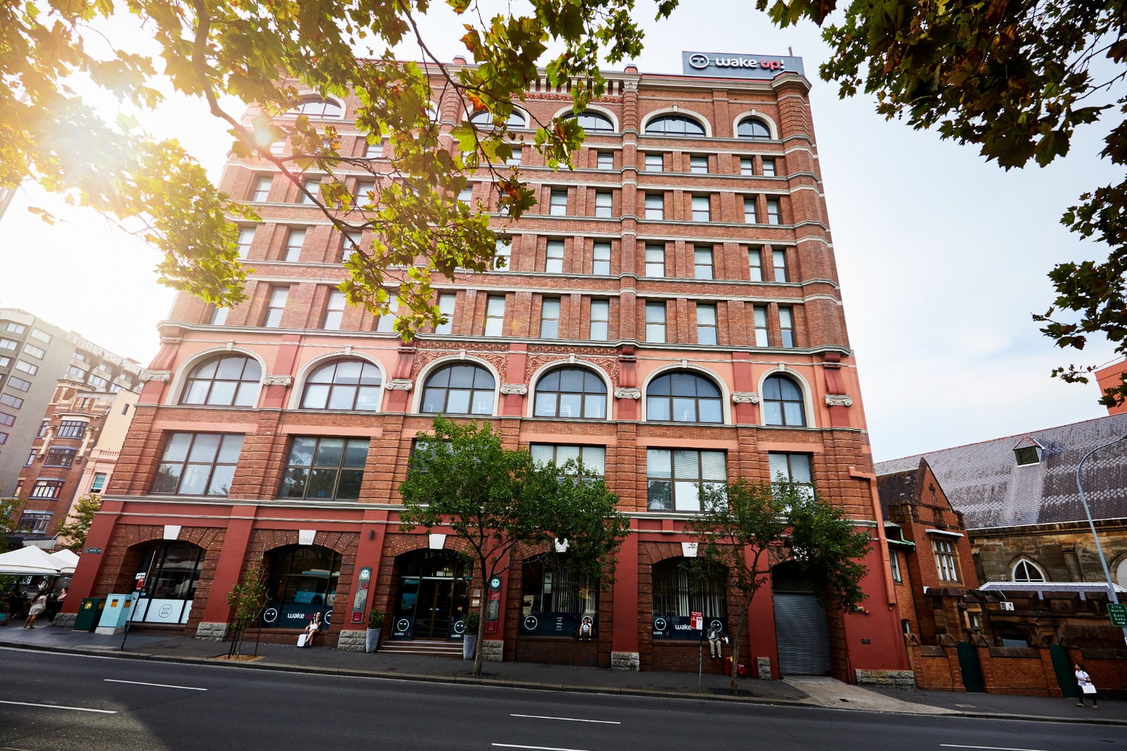 Wake up Hostel front of building in Australia Sydney