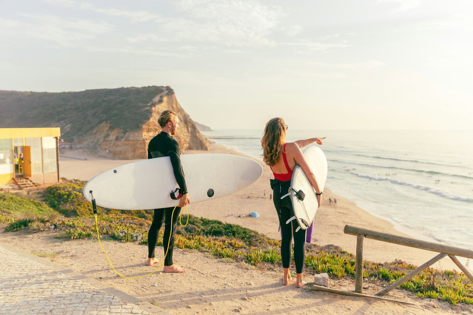 Surfing at the beach in Ericeira Portugal