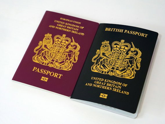 Red and blue british passports