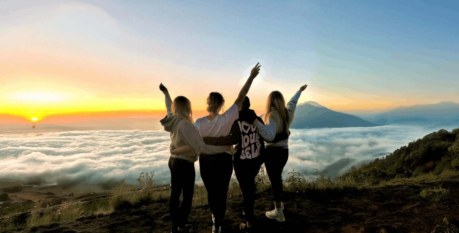 Group travellers on mount batur in Bali Indonesia