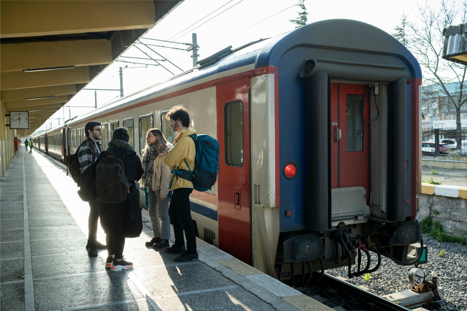 Group of travellers on interrailing trip in europe
