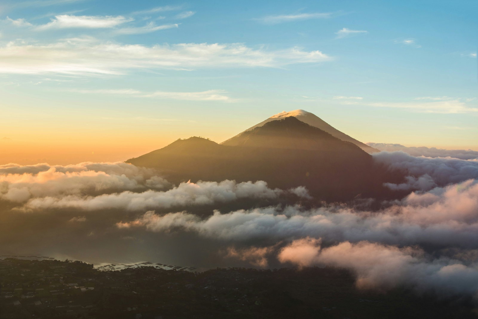 Misty peaks of Mount Batur in Bali