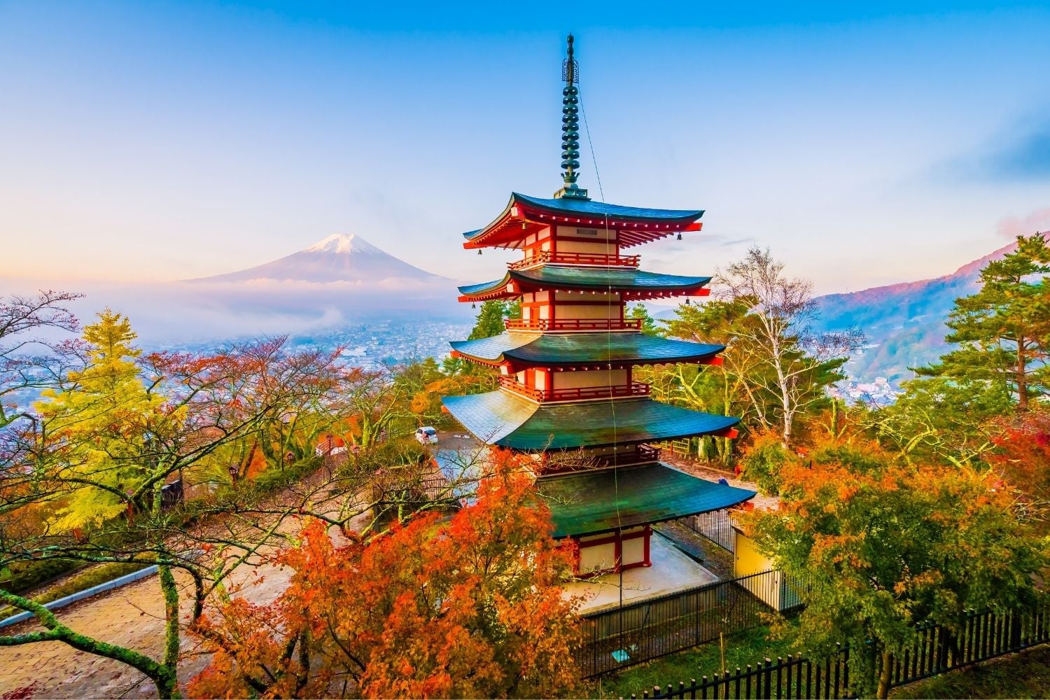 Chureito Pagoda surrounded by autumnal trees