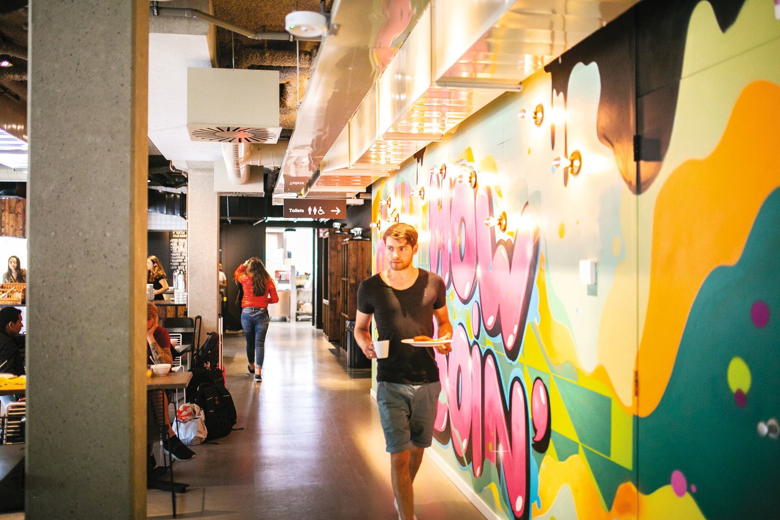 Traveller with food at hostel in europe