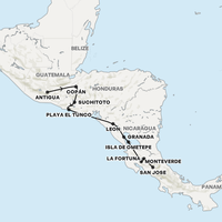 Guatemala to Costa Rica Adventure Map
