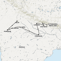 Delhi to Kathmandu Adventure Map