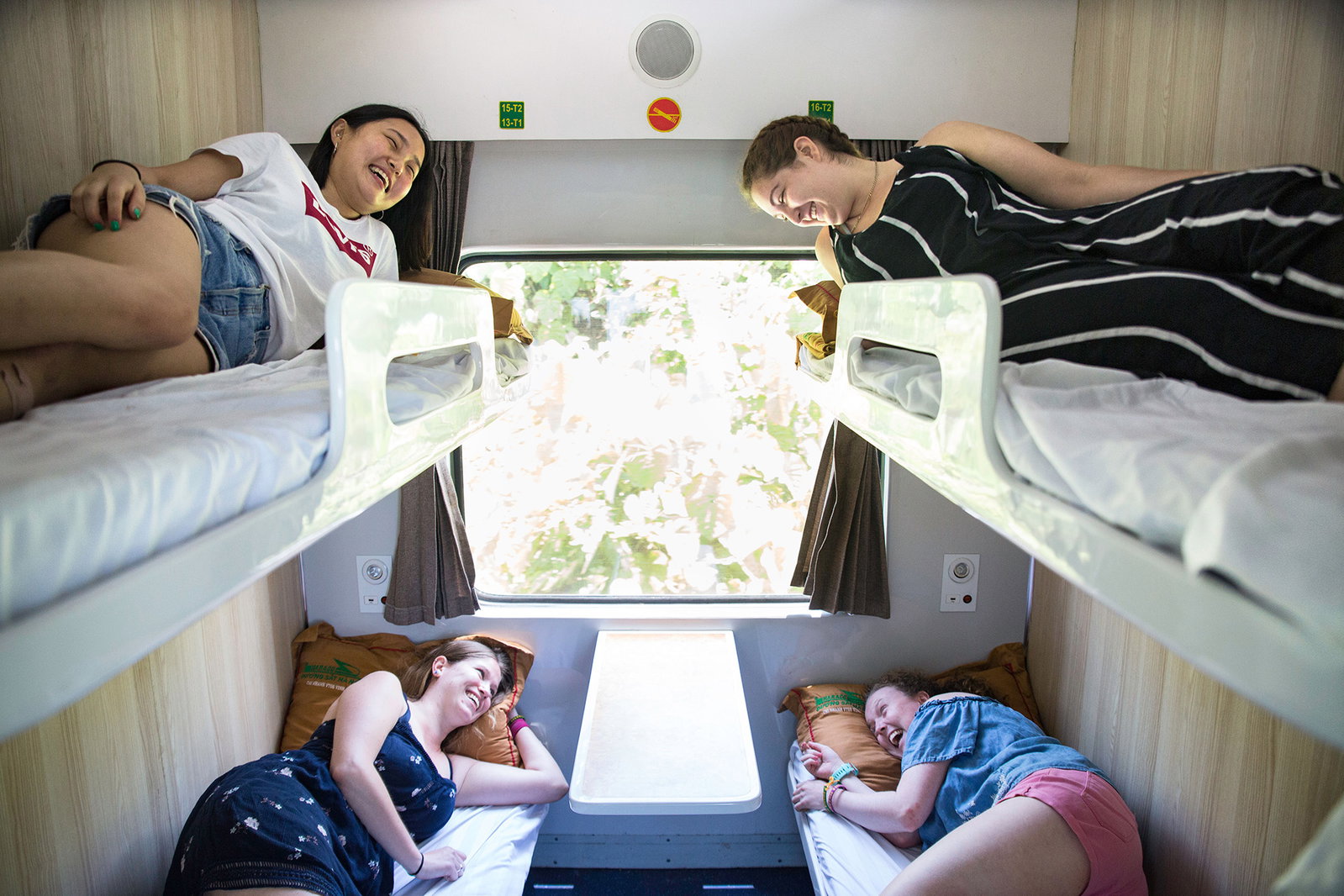 Travellers in overnight train in vietnam