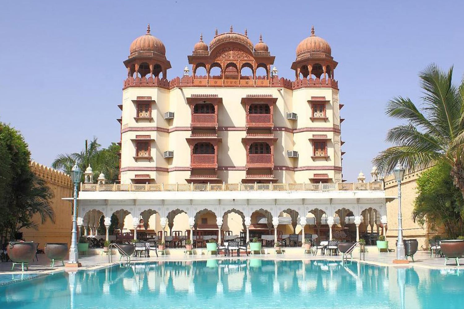 Accommodation and pool on group tour in Pushkar India