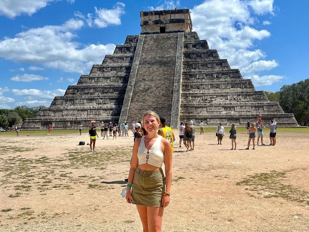 Group traveller at Chichen Izta in Mexico