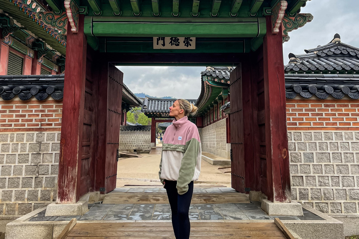 Traveller at temple in South Korea