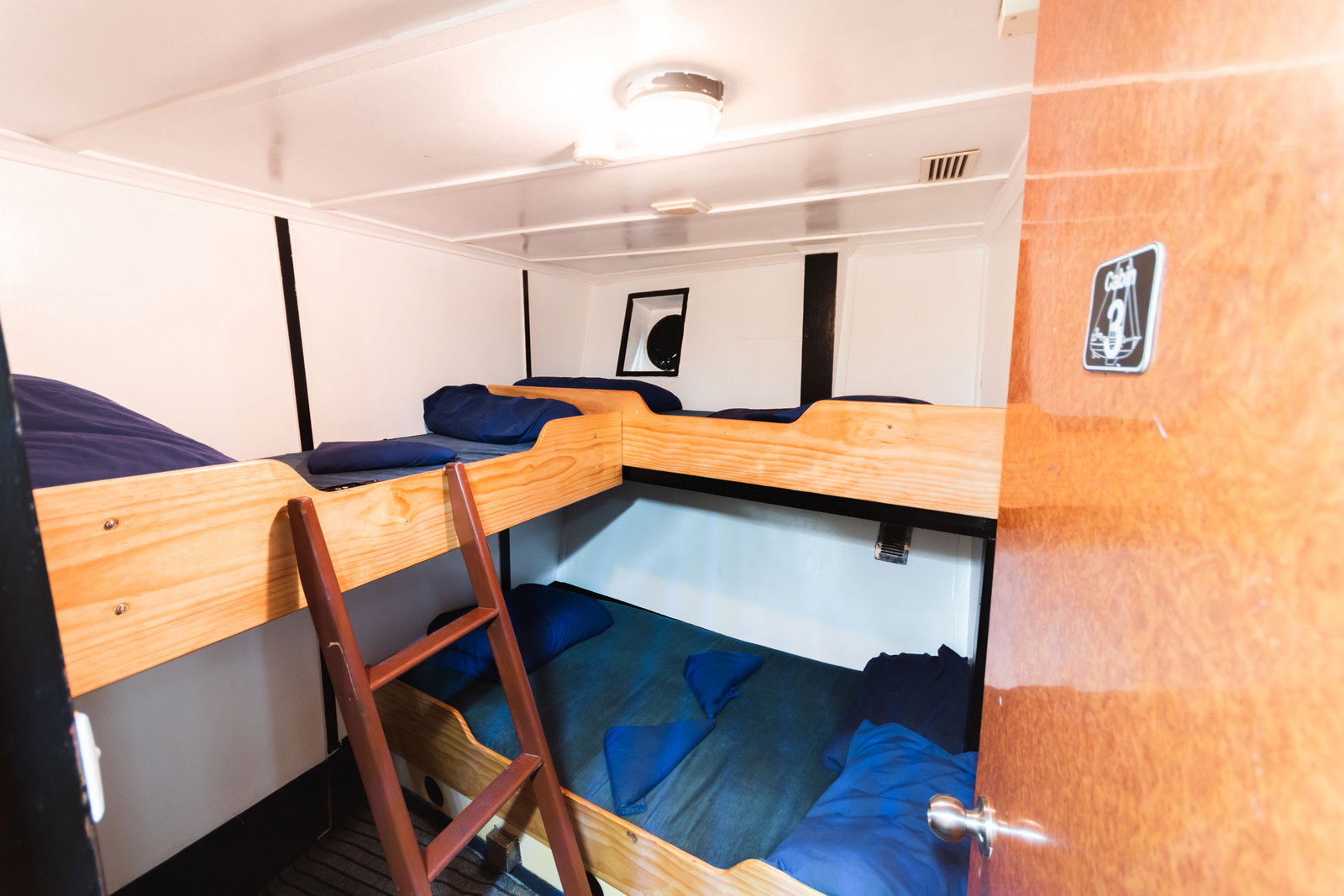 Bunk beds in a dorm aboard a cruise ship
